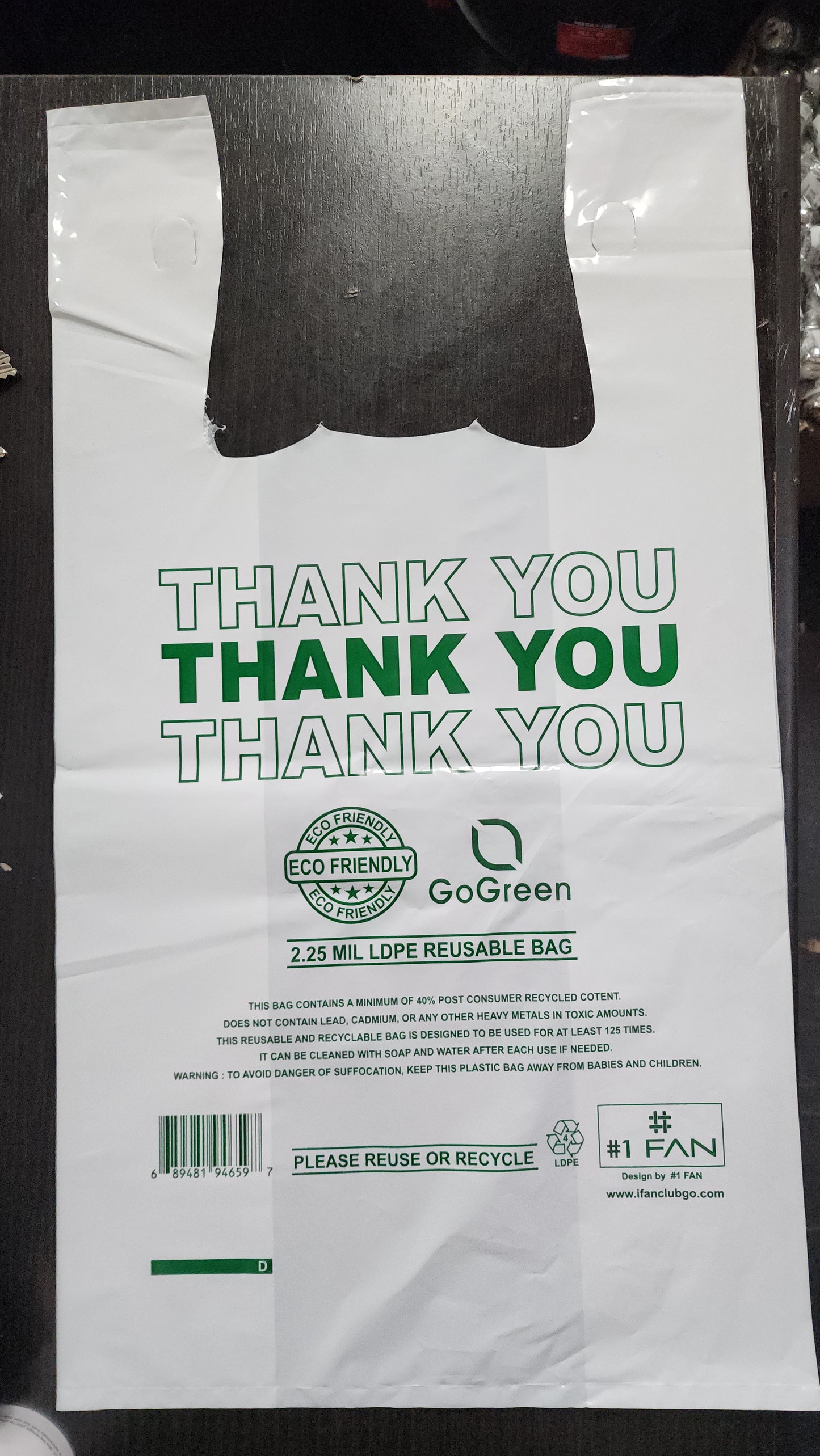 Large Size 2.25 mil Reusable Bag , 200 pcs / Carton